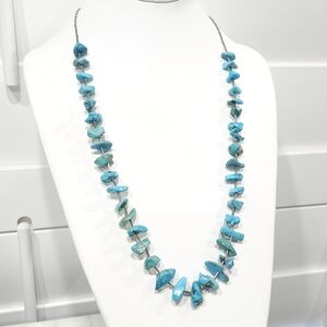 Vintage Southwestern Turquoise Nuggets Sterling Silver Heishi Bead Necklace